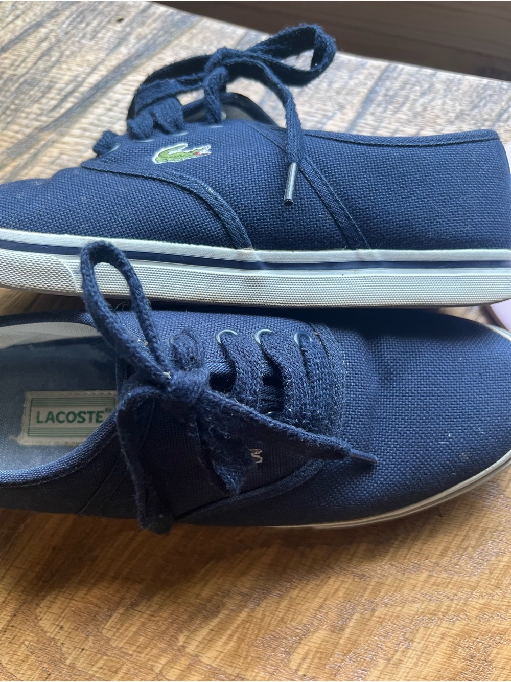Vintage Lacoste Women’s Navy Canvas Lace-Up Sneakers with Green Croc Logo